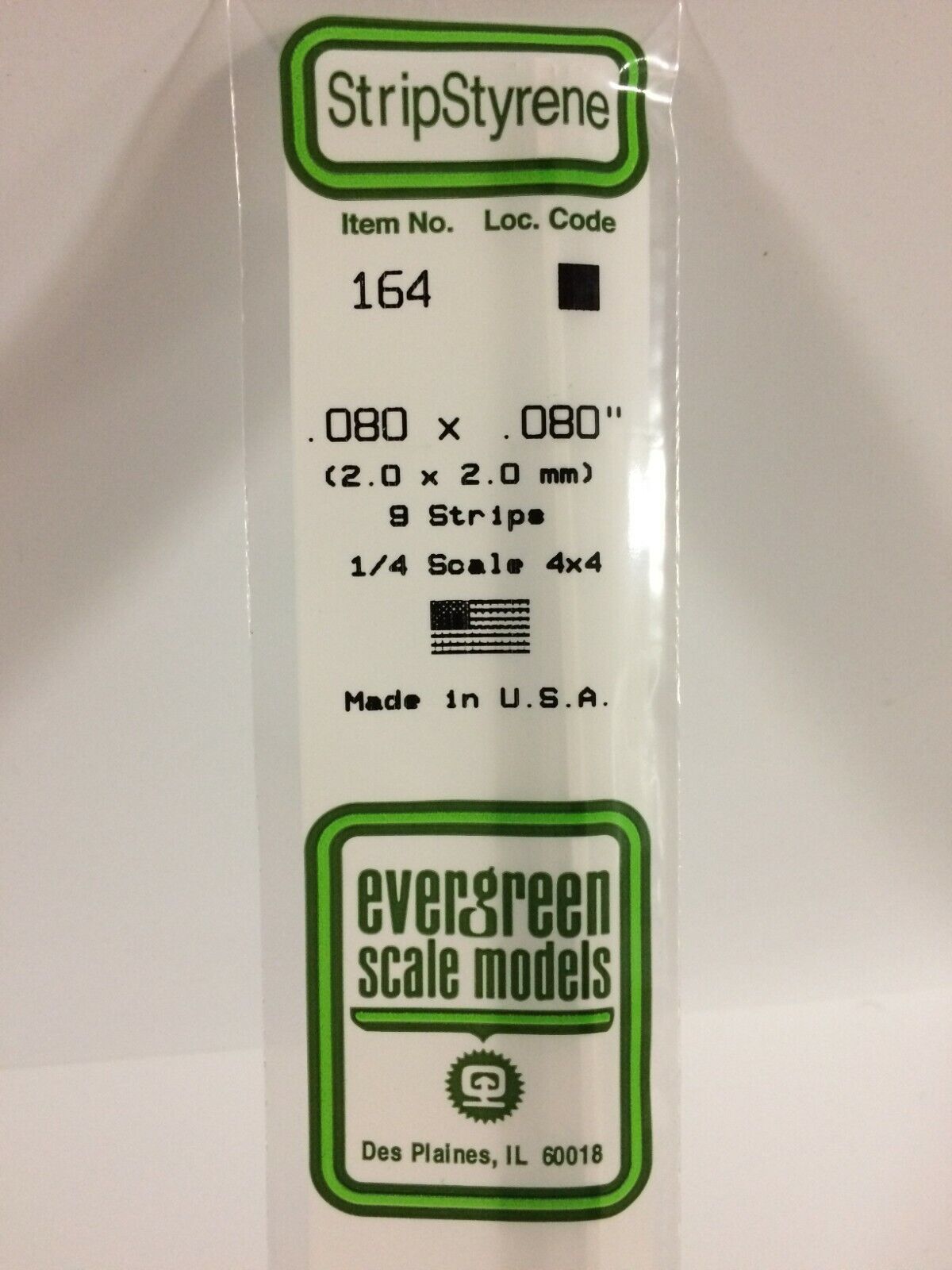 Evergreen EV0164 Listello polistirene 2x2mm (9pz) modellismo