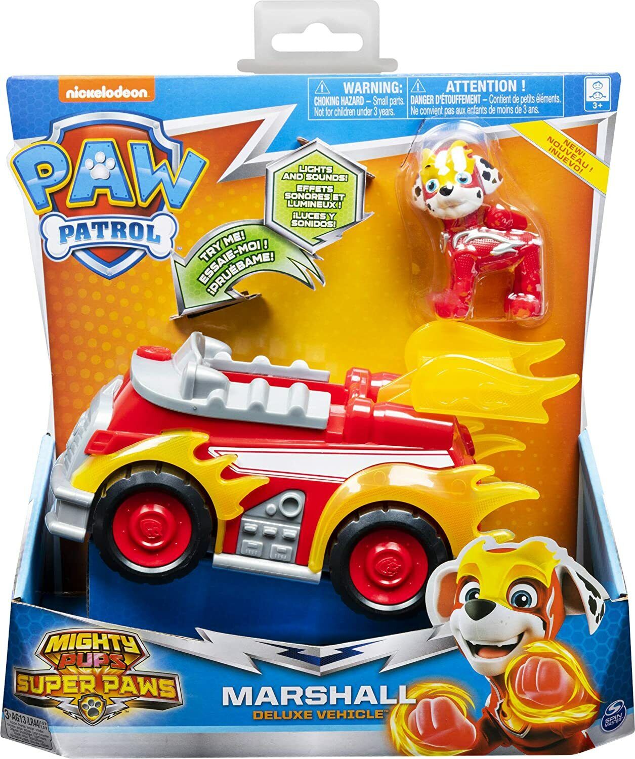 PAW Patrol, veicolo deluxe Mighty Pups Super Paws MARSHALL, con luci e suoni, Sp