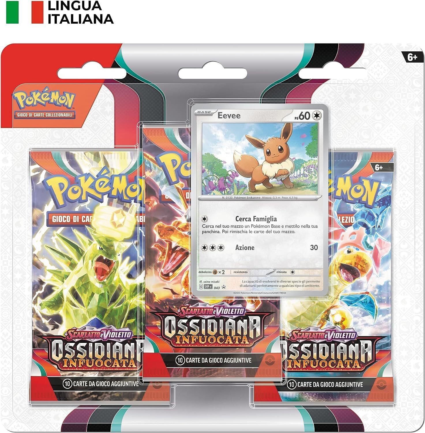 Pokémon Confezione da tre buste (Eevee)  Scarlatto e Violetto SV3 Ossidiana Infu