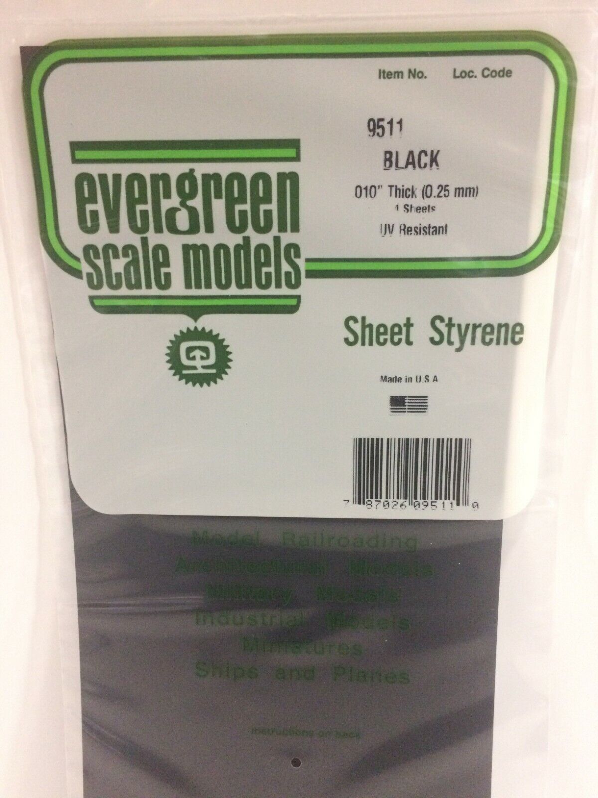 Evergreen EV9511 Polistirene nero 15x30cm spess. 0,25mm (4pz) modellismo
