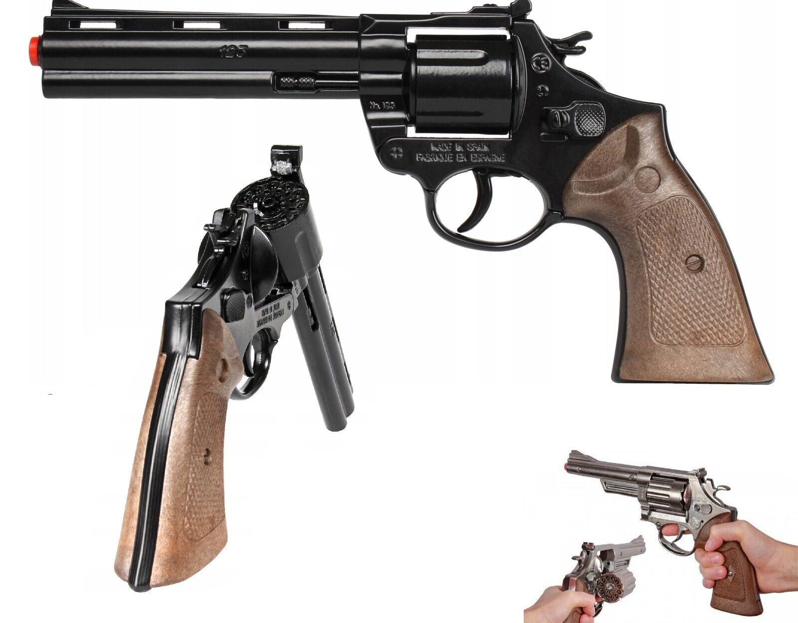 Pistola In Metallo 12 Colpi Revolver Ispettore Polizia Esercito Giocattolo