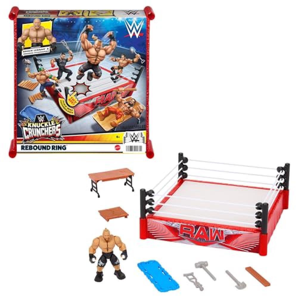WWE - Knuckle Crunchers Rebound Ring, playset con tappeto Flex Mat rimbalzante,