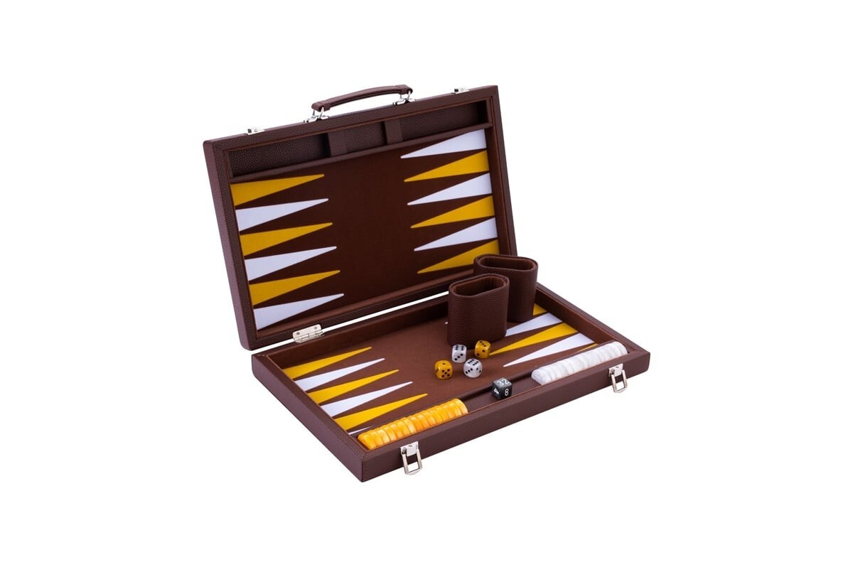 Set Backgammon 15" colore marrone/giallo/bianco