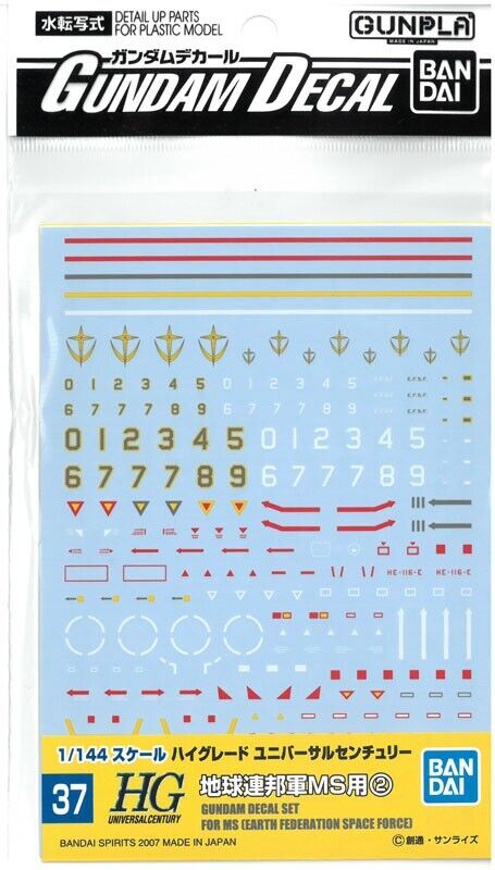 BANDAI adesivi GUNDAM WATER DECAL #37 FOR EARTH FEDERATION SPACE FORCE 2 - 1/144