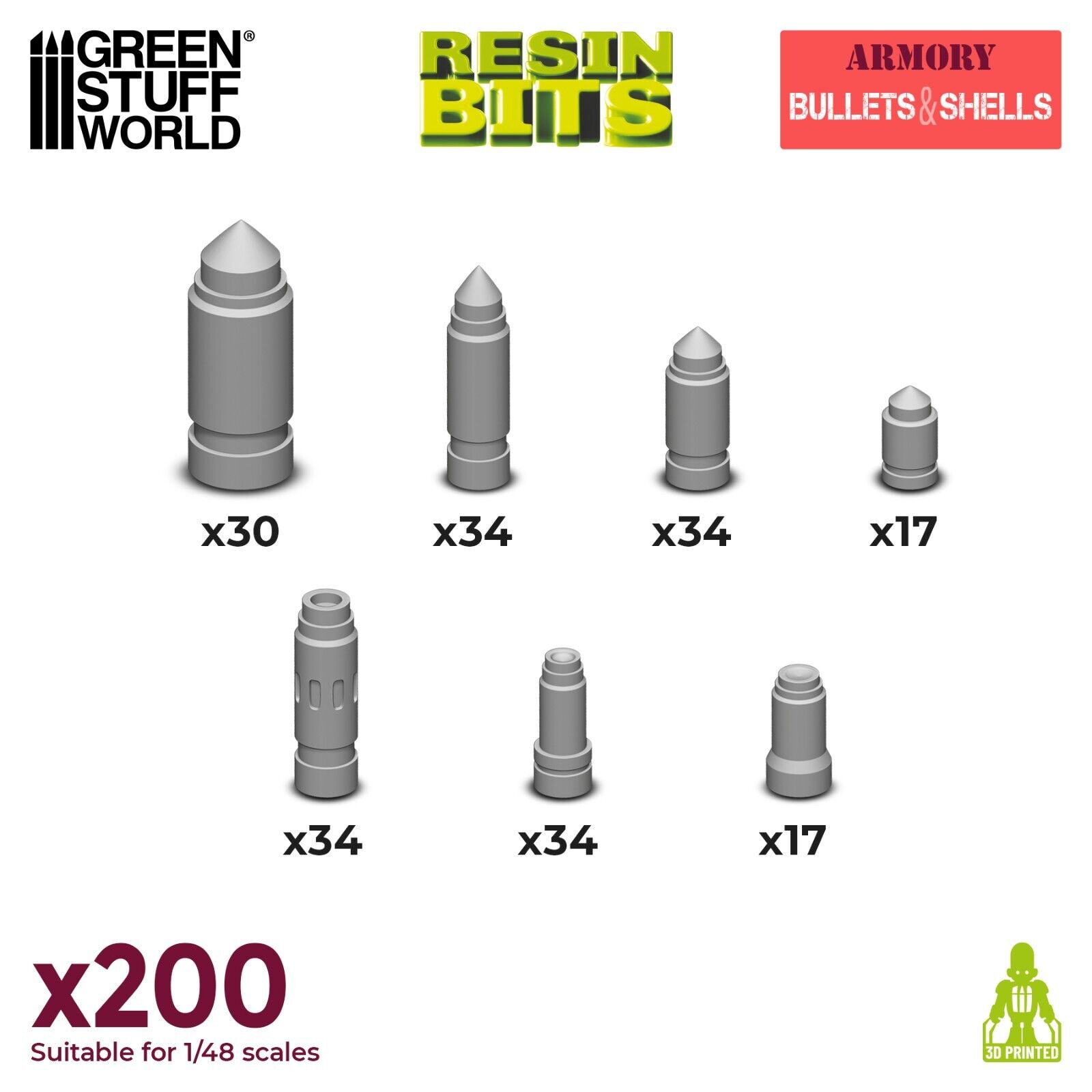 200x Proiettili e Involucri di Cartu - 40K Pallottola Modellismo Militare Guerra