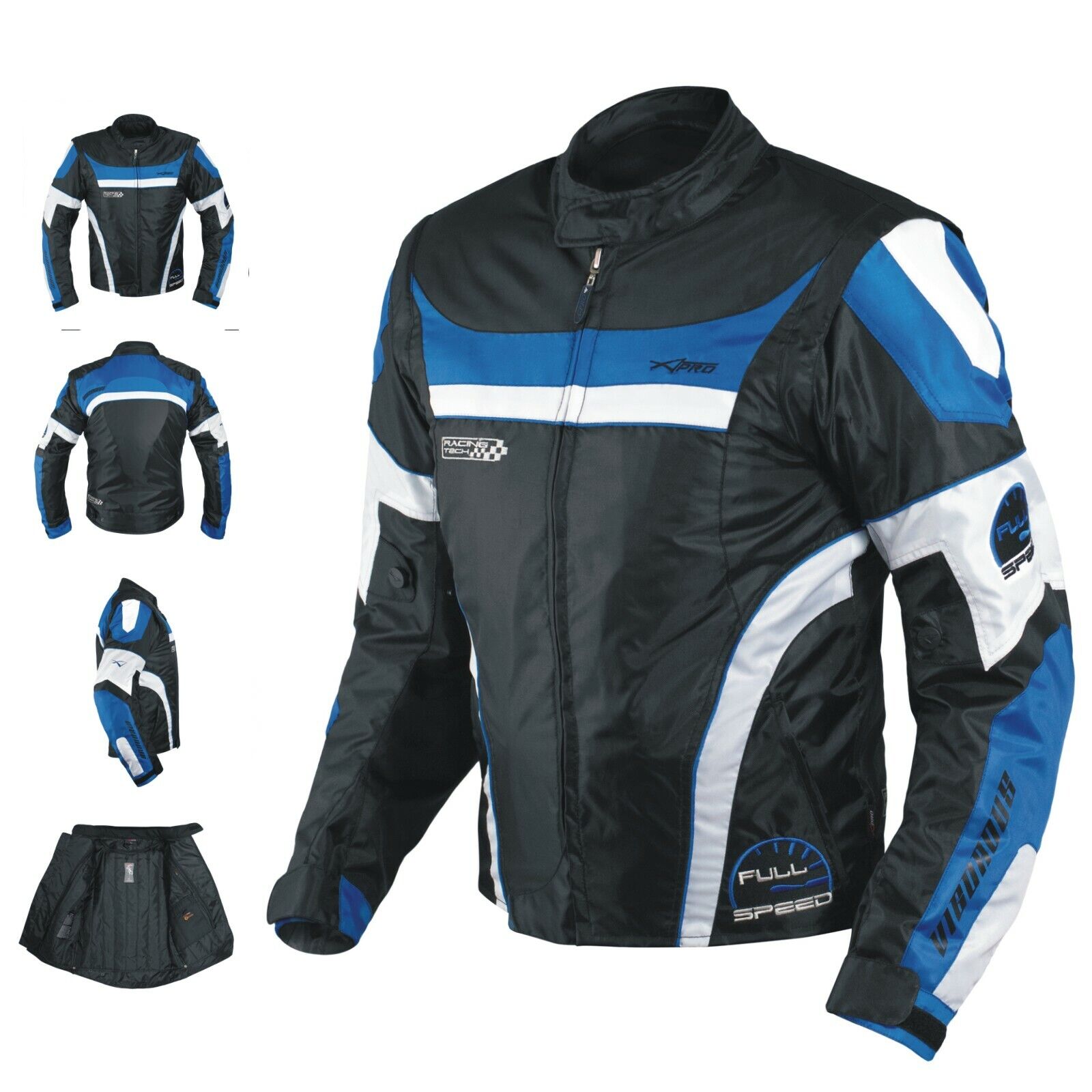 Mens Waterproof Textile Winter Motorcycle Motorbike Nylon Fabric Jacket Blue 3XL
