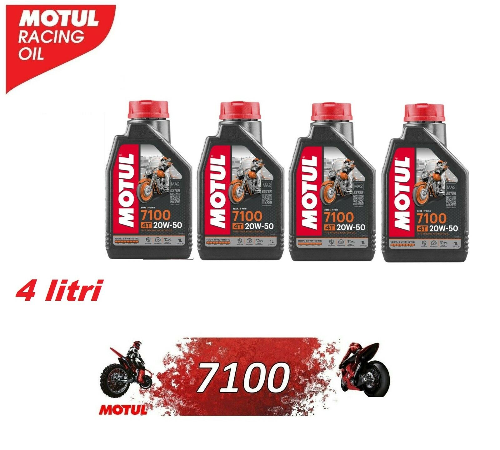 Olio Motore Moto Motul 7100 4T 20W50 100% Sintetico ESTER JASO MA2 - 4 litrI lit
