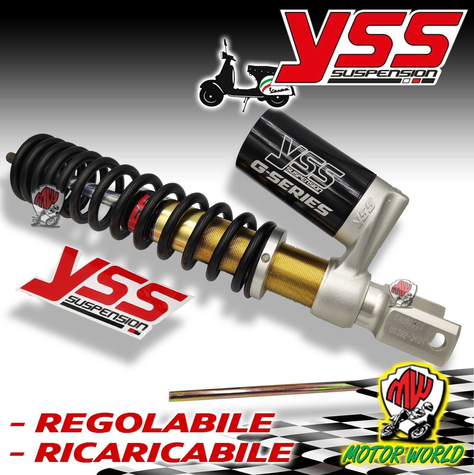 AMMORTIZZATORE POSTERIORE YSS RACING CON SERBATOIO A GAS VESPA 50 SPECIAL 1983