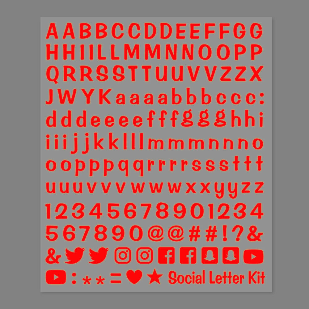 Kit Lettere Adesive Componibili Social Media, Rosso Fluo