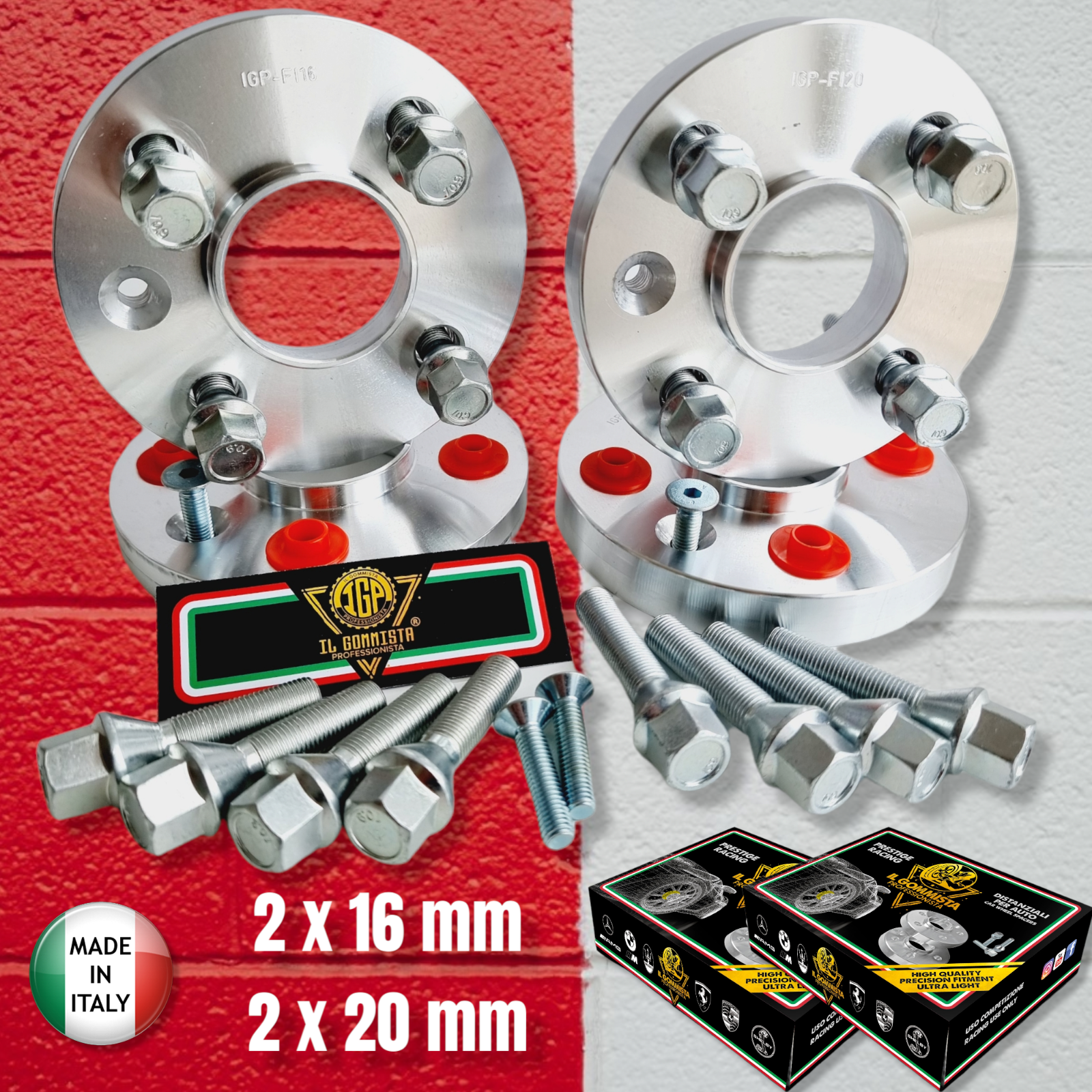 4 DISTANZIALI RUOTA 16+20mm 4x100 +16 BULLONI x FIAT GRANDE PUNTO + EVO + ABARTH