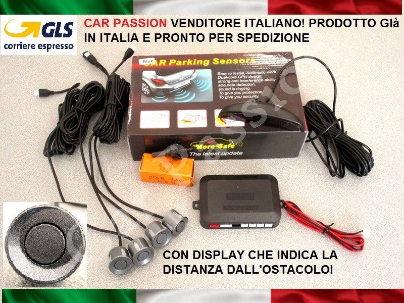 KIT 4 SENSORI PARCHEGGIO AUTO GRIGIO DISPLAY FIAT STILO 600 PUNTO IDEA SEDICI