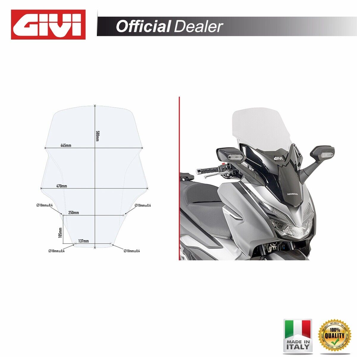 PARABREZZA D1166ST 58X44,5CM TRASPARENTE FOR HONDA 125 NSS FORZA 2019-2020