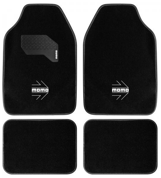 Momo Set 4 tappeti in moquette Arrow neri con logo bianco