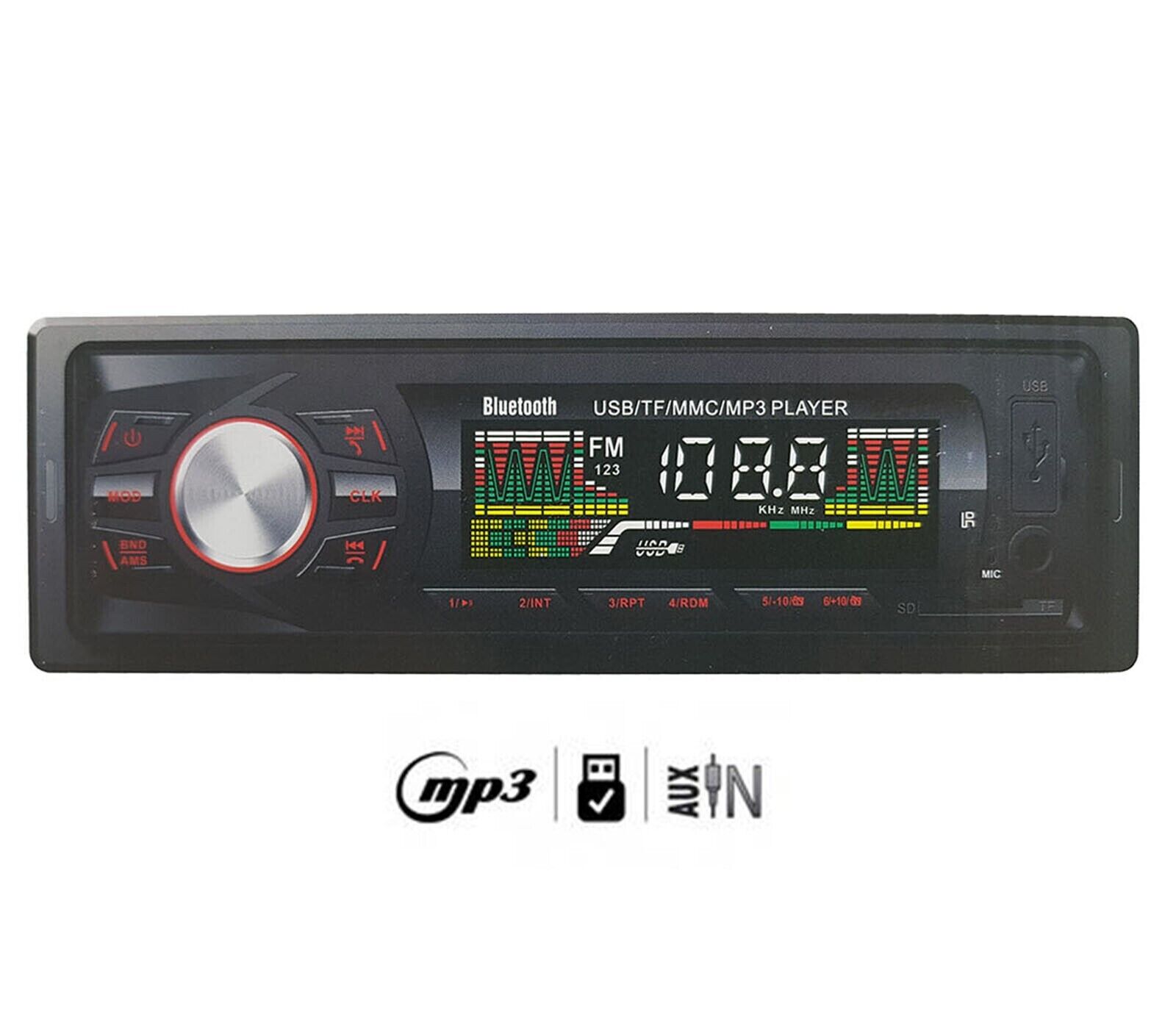 Stereo auto Autoradio bluetooth 1 DIN   FM mp3 usb aux telecomando 65wx4 260W