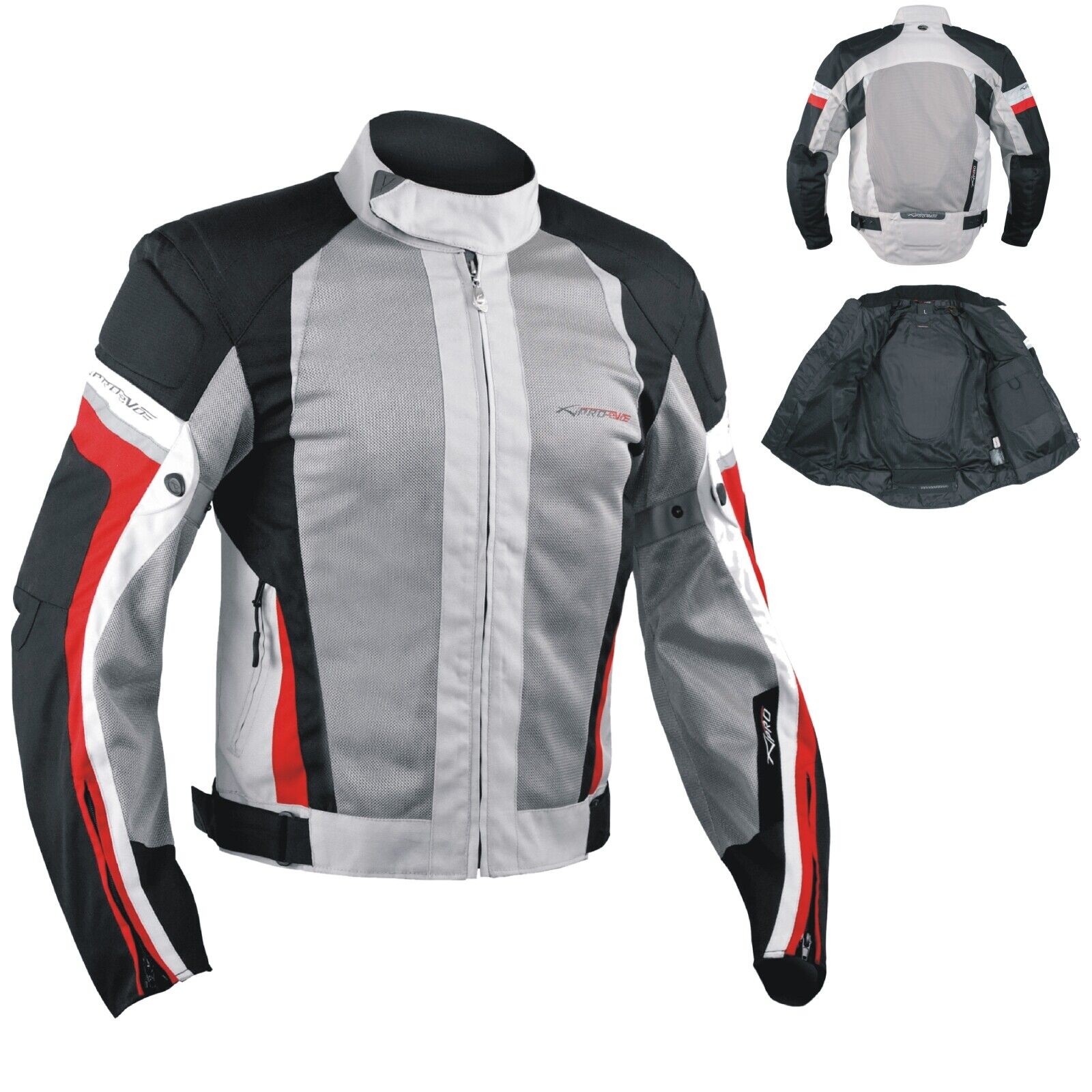 Summer Motorbike Mesh Sport Race Touring Armored Jacket  Grey-Red XXL