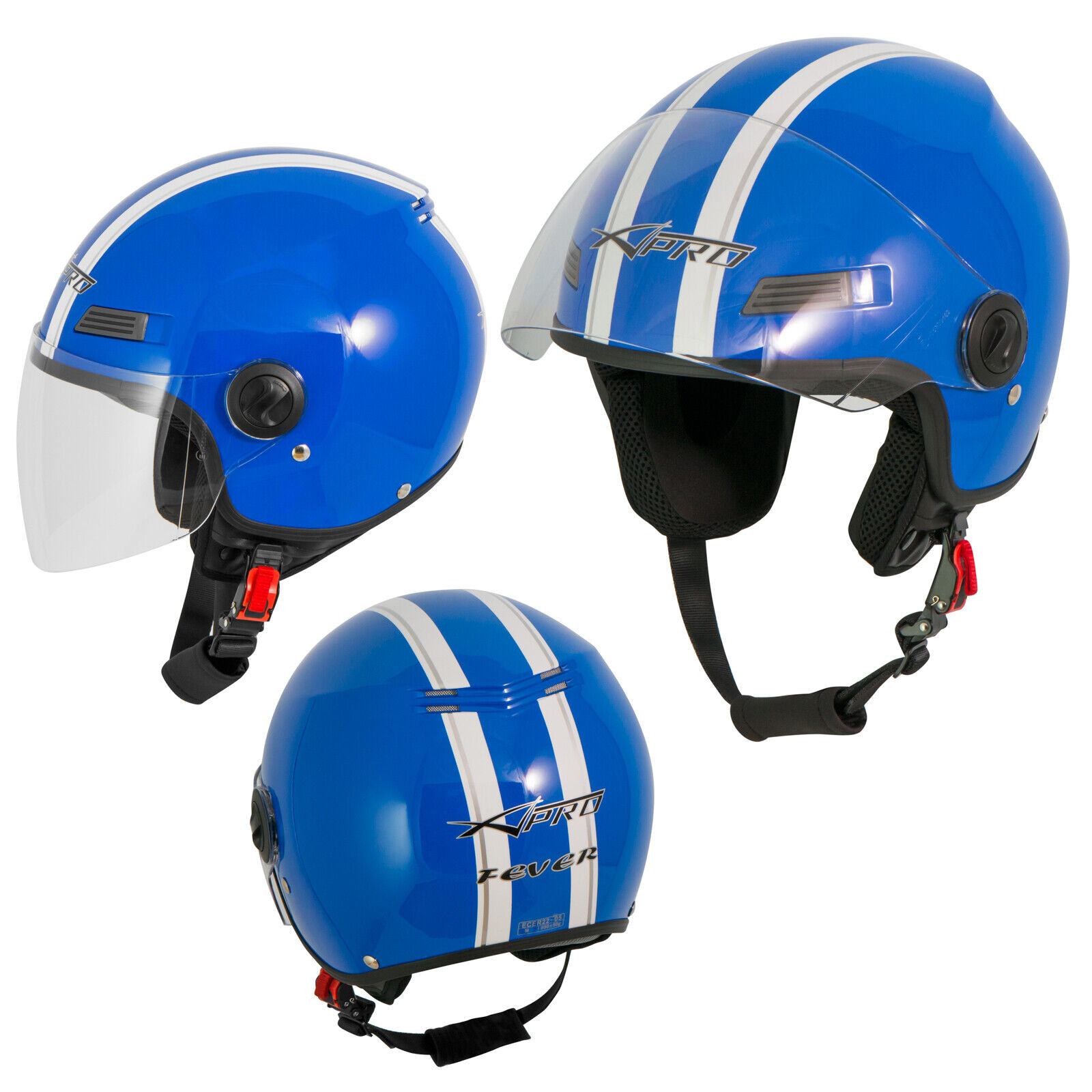 Open Face Jet Helmet Lid Motorbike Scooter Quad Visor Blue S