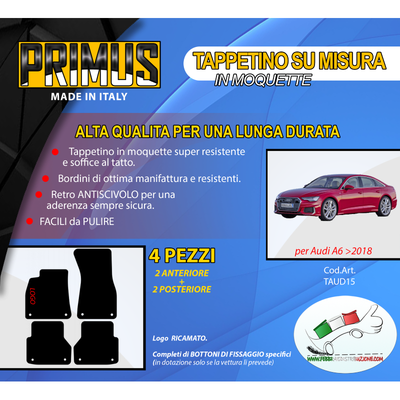 Tappeti Tappetini su misura in MOQUETTE con BATTITACCO per Avdi A6 (C8) 2018