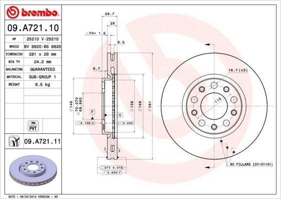 BREMBO Discofreno  09.A721.11