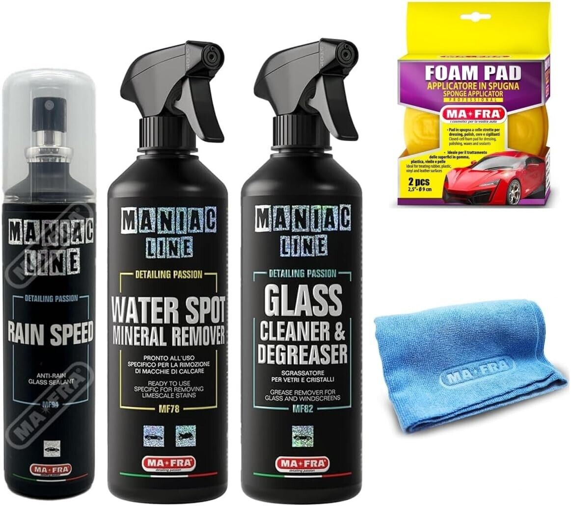 MAFRA RAINSPEED+WATER SPOT REMOVER+GLASS CLEANER & DEGREASER+FOAM PAD+POL CLOTH