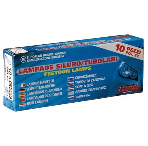 Lampada siluro 12V C10W 11x38mm 10W SV8,5-8 10PZ Scatola COD.58115