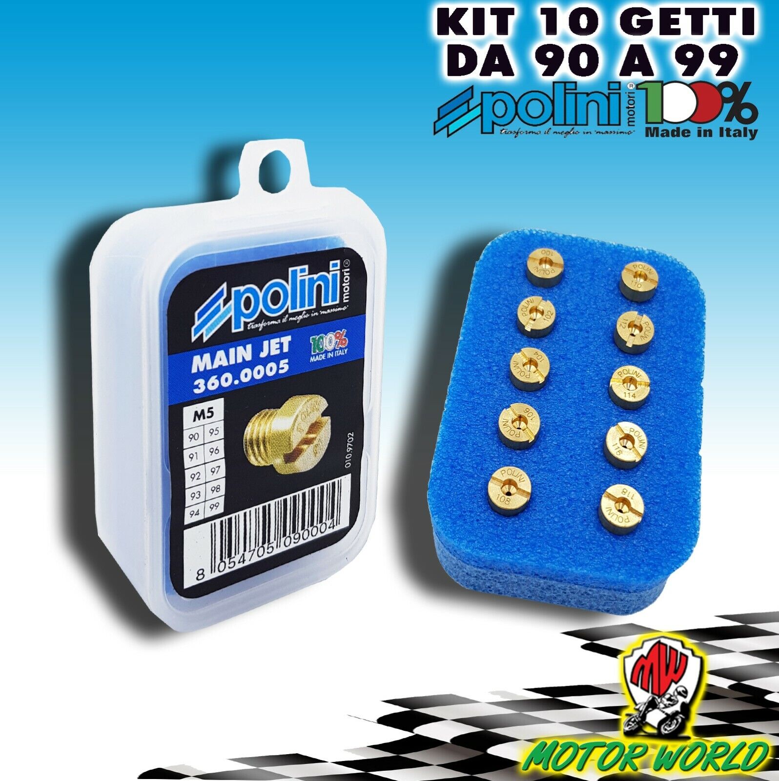 360.0005 SET 10 GETTO GETTI CARBURATORE DELL´ORTO 5mm (DA 90 A 99) POLINI