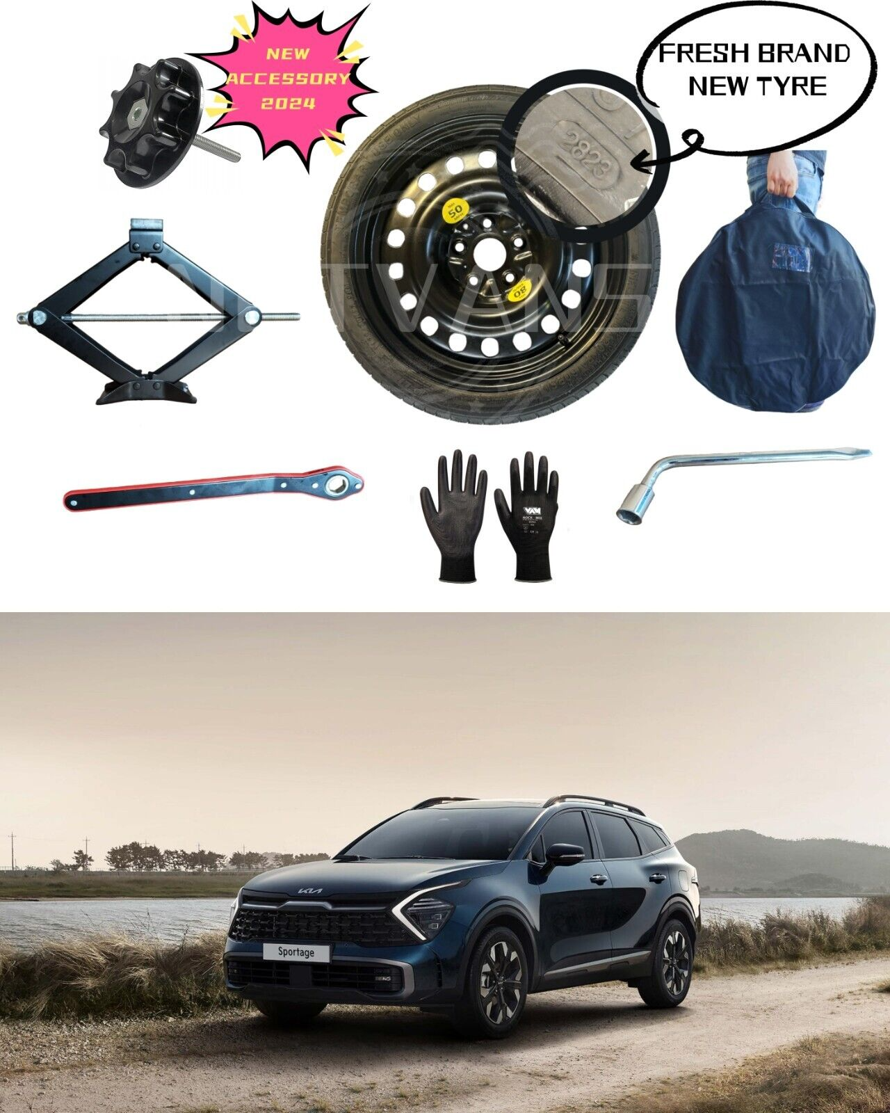 Ruotino di Scorta 18'' per Hyundai Tucson con Cric Chiave Sacca guanti e Vite