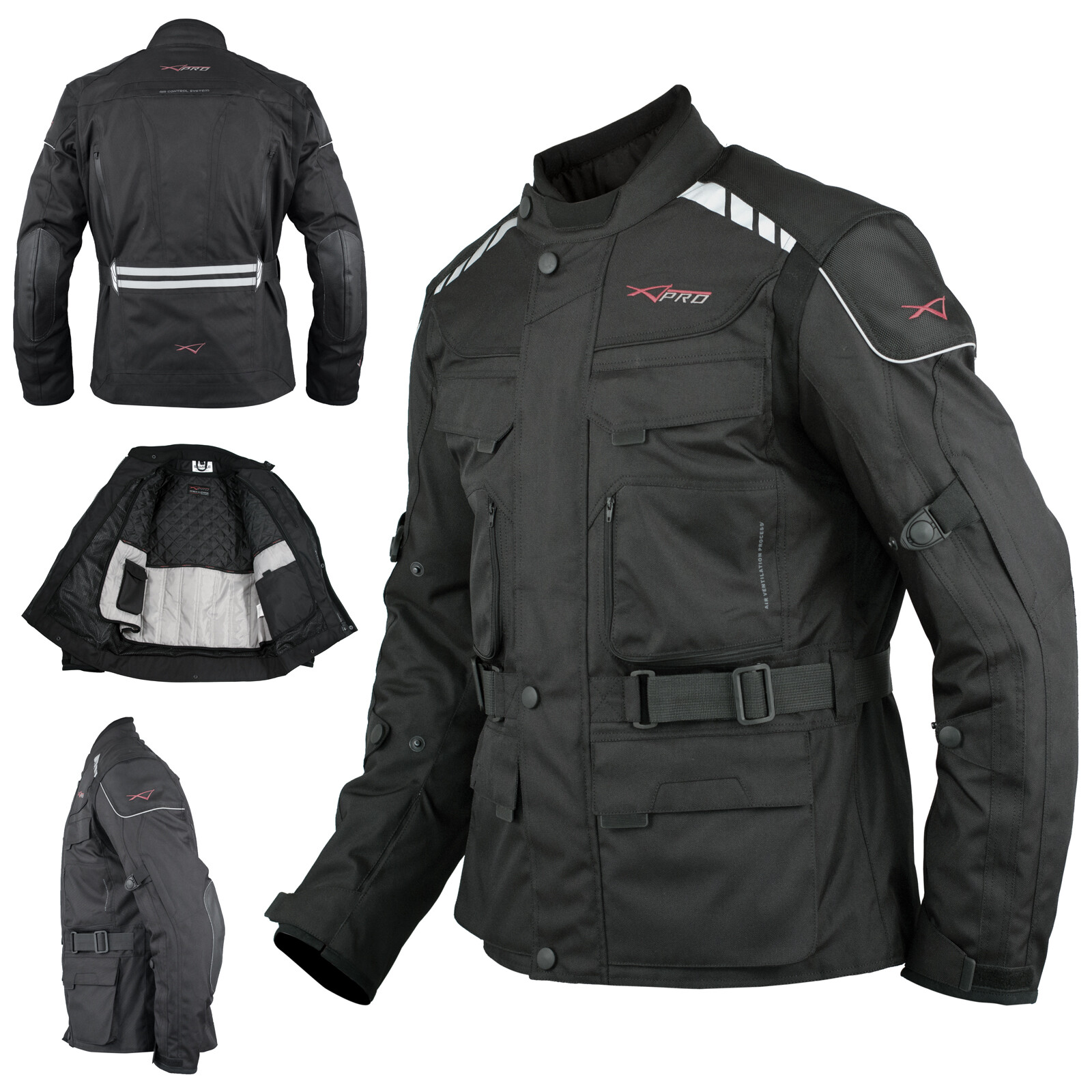 Textile Jacket Motorcycle Motorbike Armour CE Breathable Waterproof Black XL