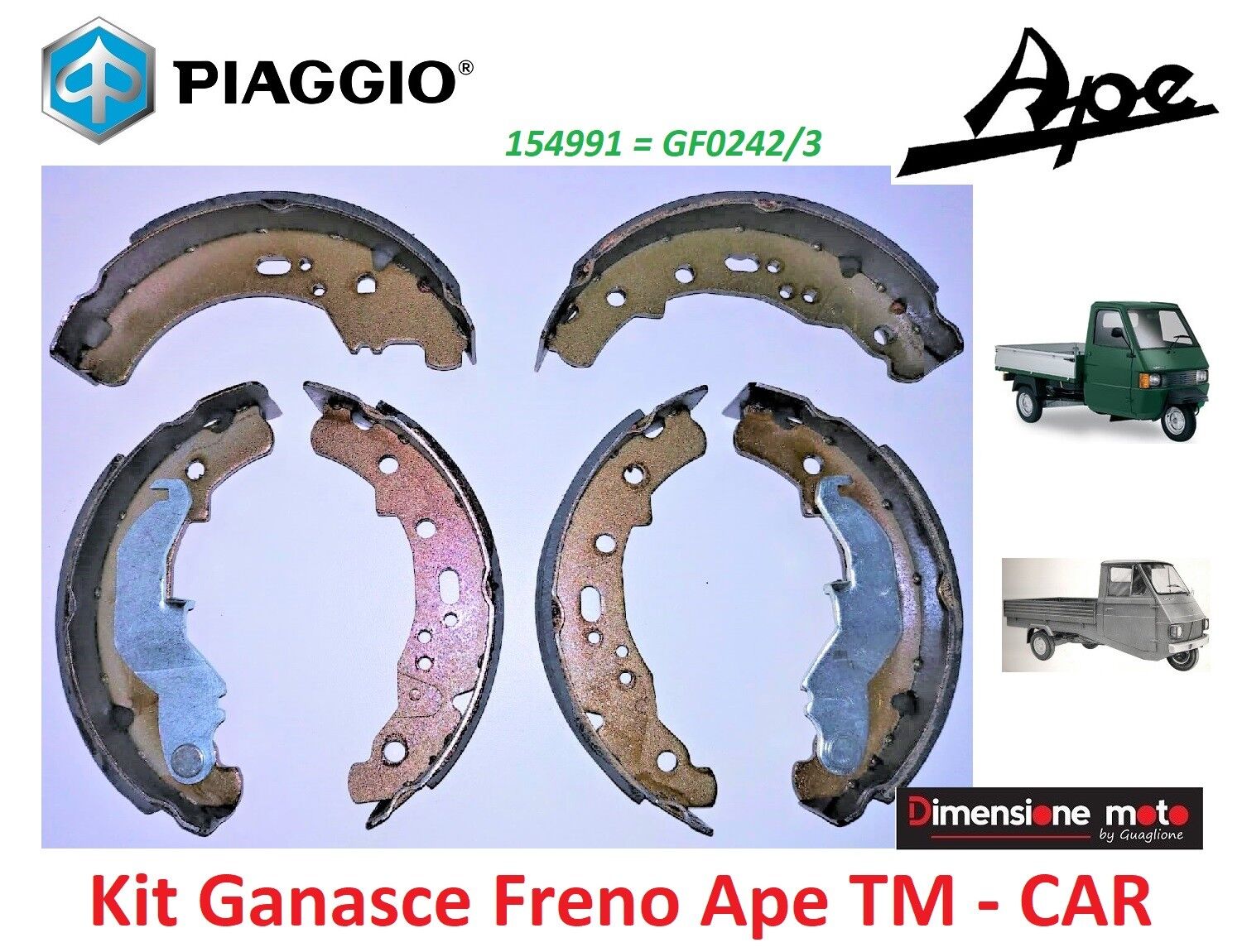 154991 - Kit Ganasce Freno Ant. + Post. per Piaggio Ape TM P703 FL2 220 dal 1999