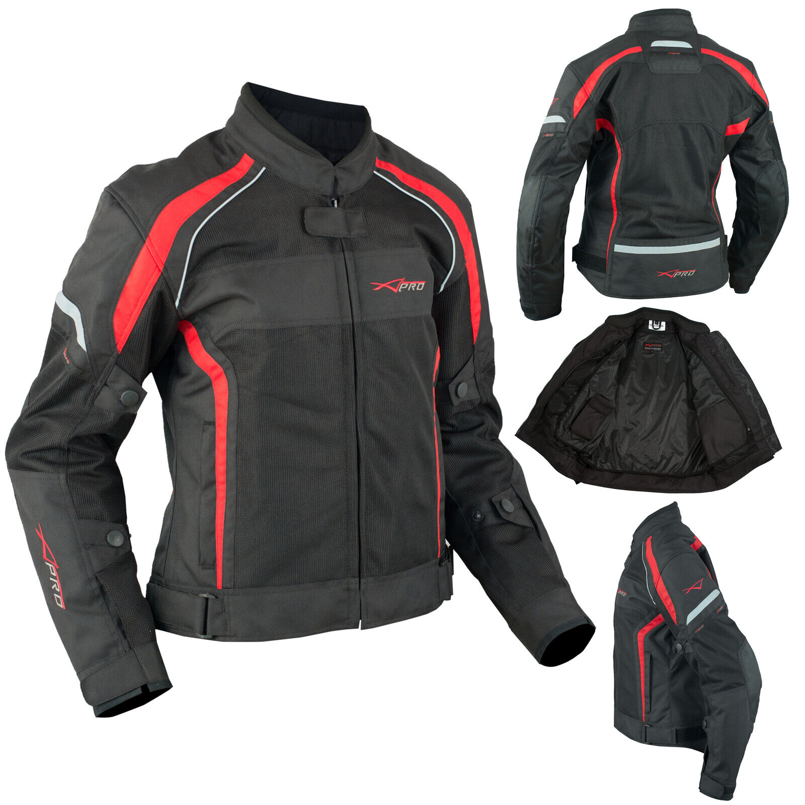 Ladies Textile Jacket Motorcycle Motorbike Armour CE Breathable Summer Red L