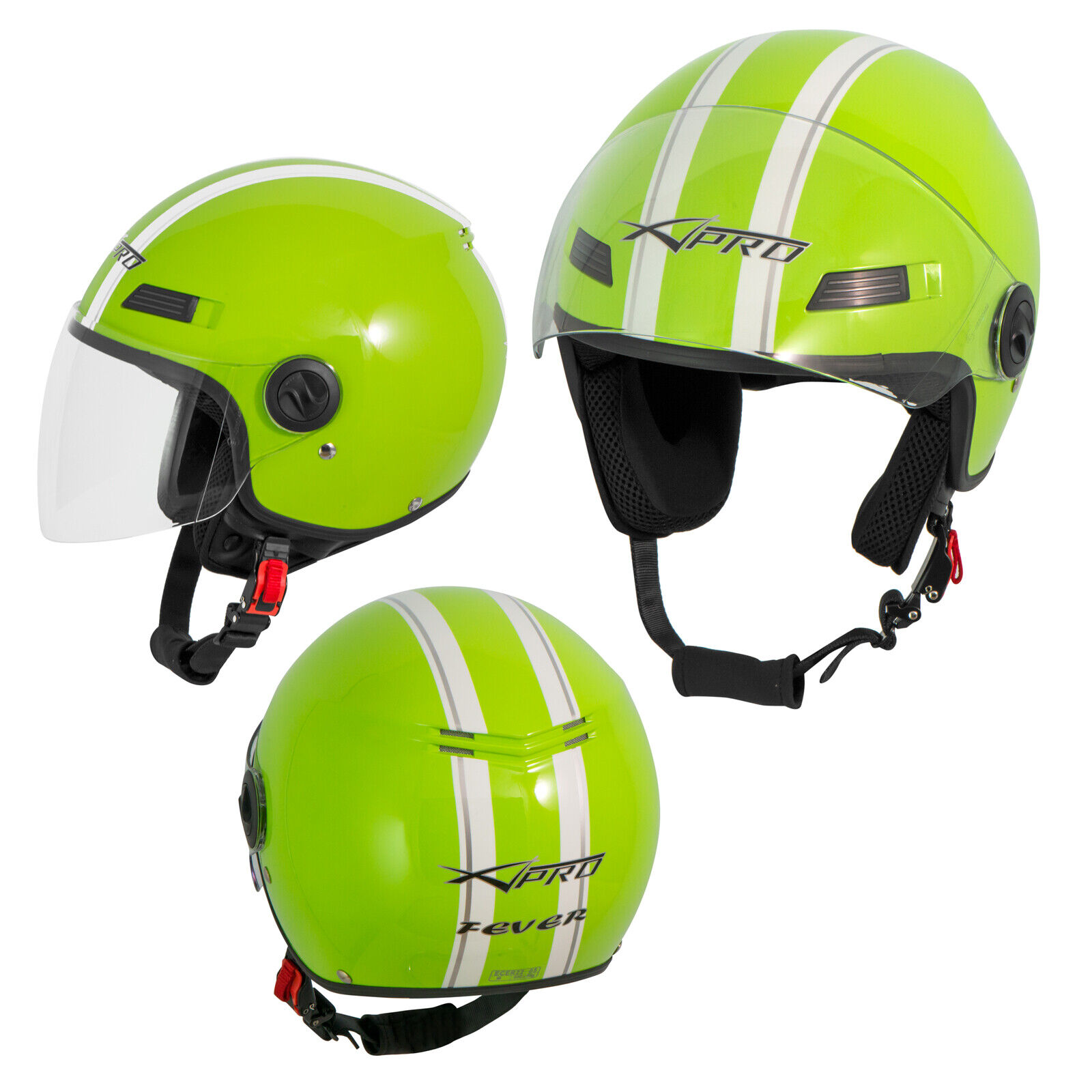 Open Face Jet Helmet Lid Motorbike Scooter Quad Visor Green S