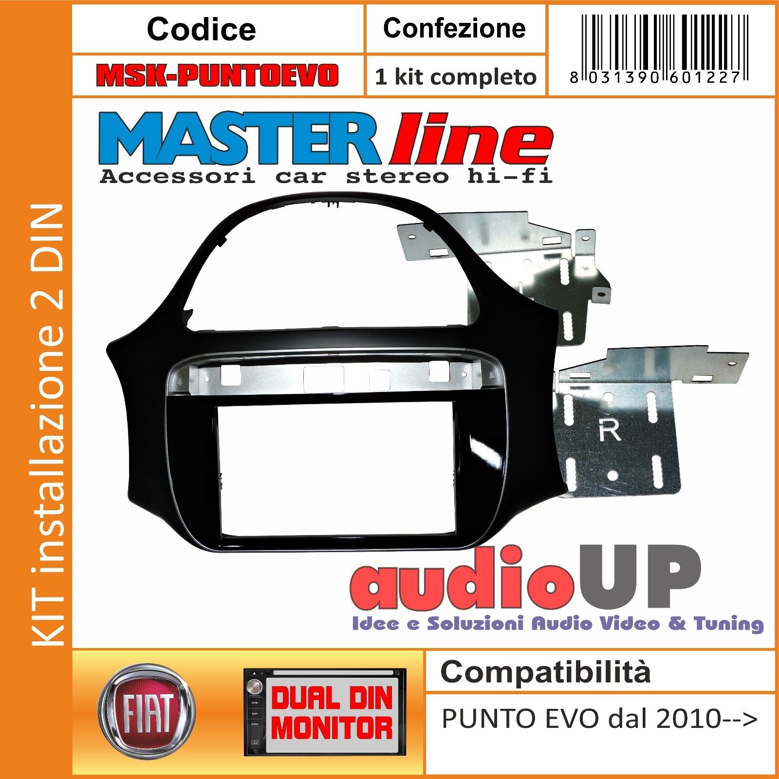 MASCHERINA AUTORADIO 2 DIN PER FIAT PUNTO EVO DAL 2010 IN POI. KIT CON STAFFE.