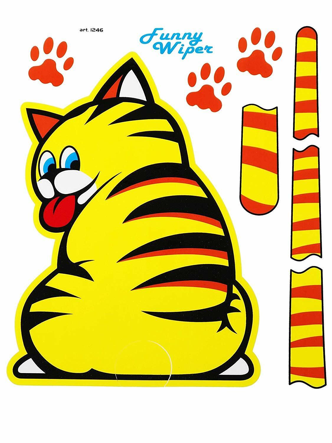 Adesivi Funny Wipers Gatto Giallo per Lunotto Posteriore Auto