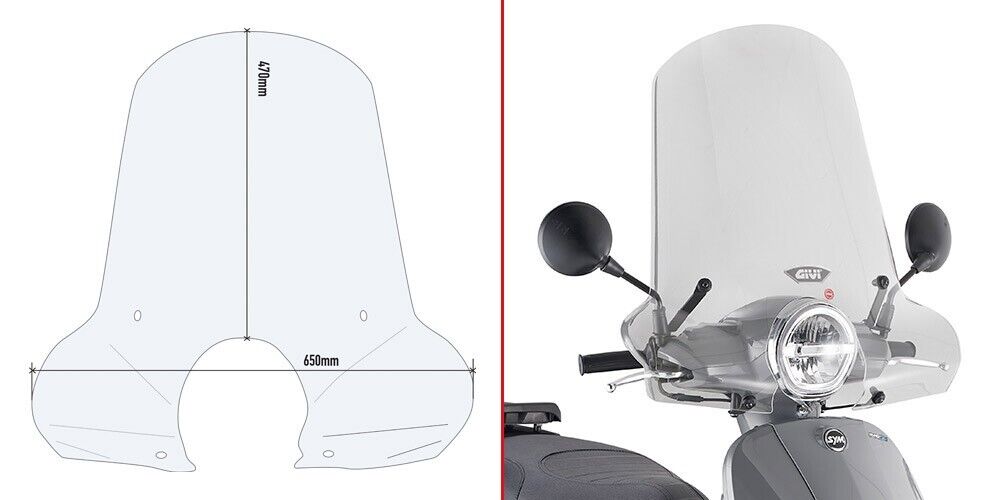 7062a PARABREZZA GIVI TRASPARENTE PER SYM Fiddle 125 Euro 5 2020 SOLO LASTRA
