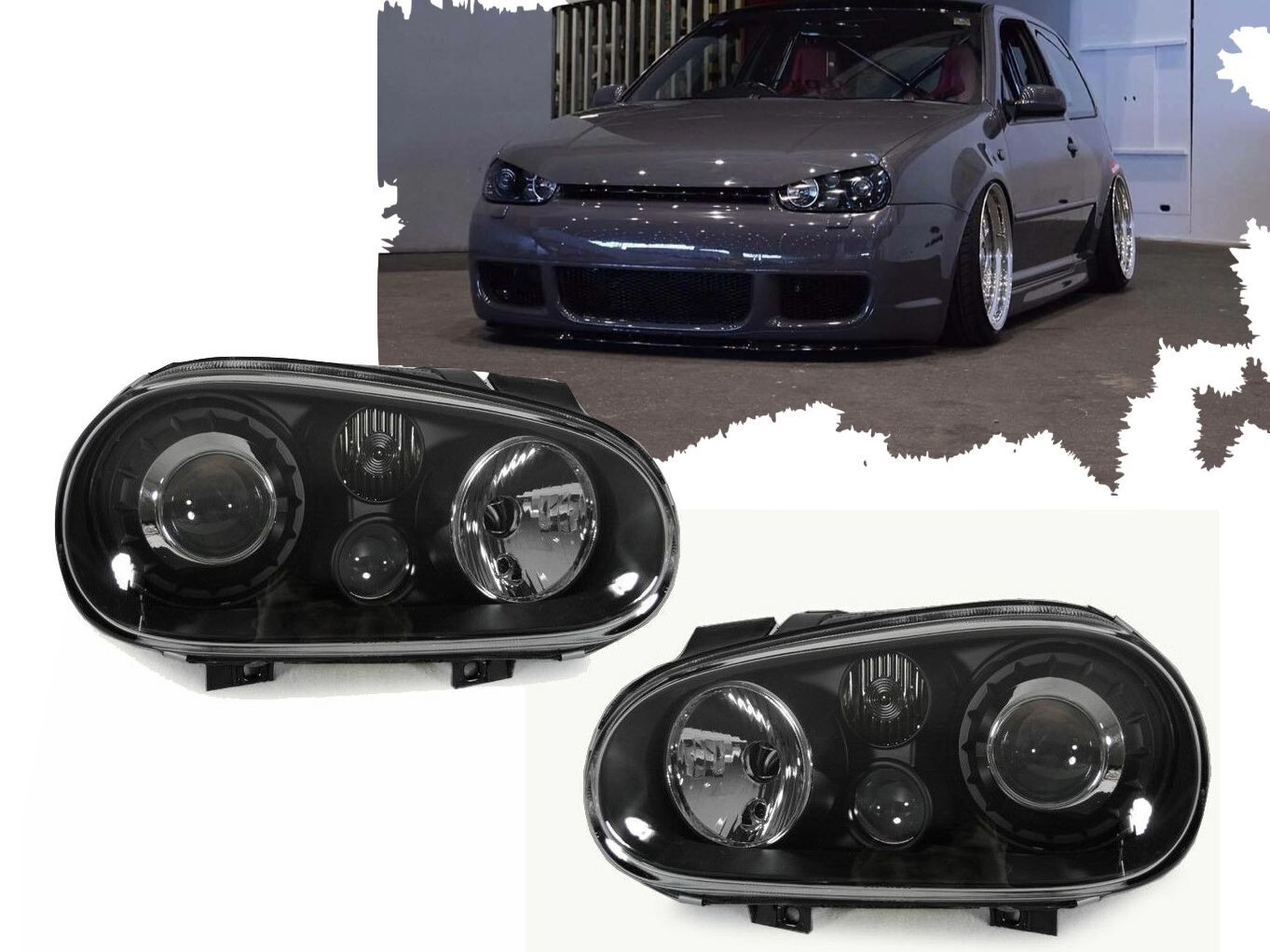 FARI ANTERIORI NERO R32 LOOK FANALI PER VW GOLF 4 IV 97-03 HEADLIGHTS NEW