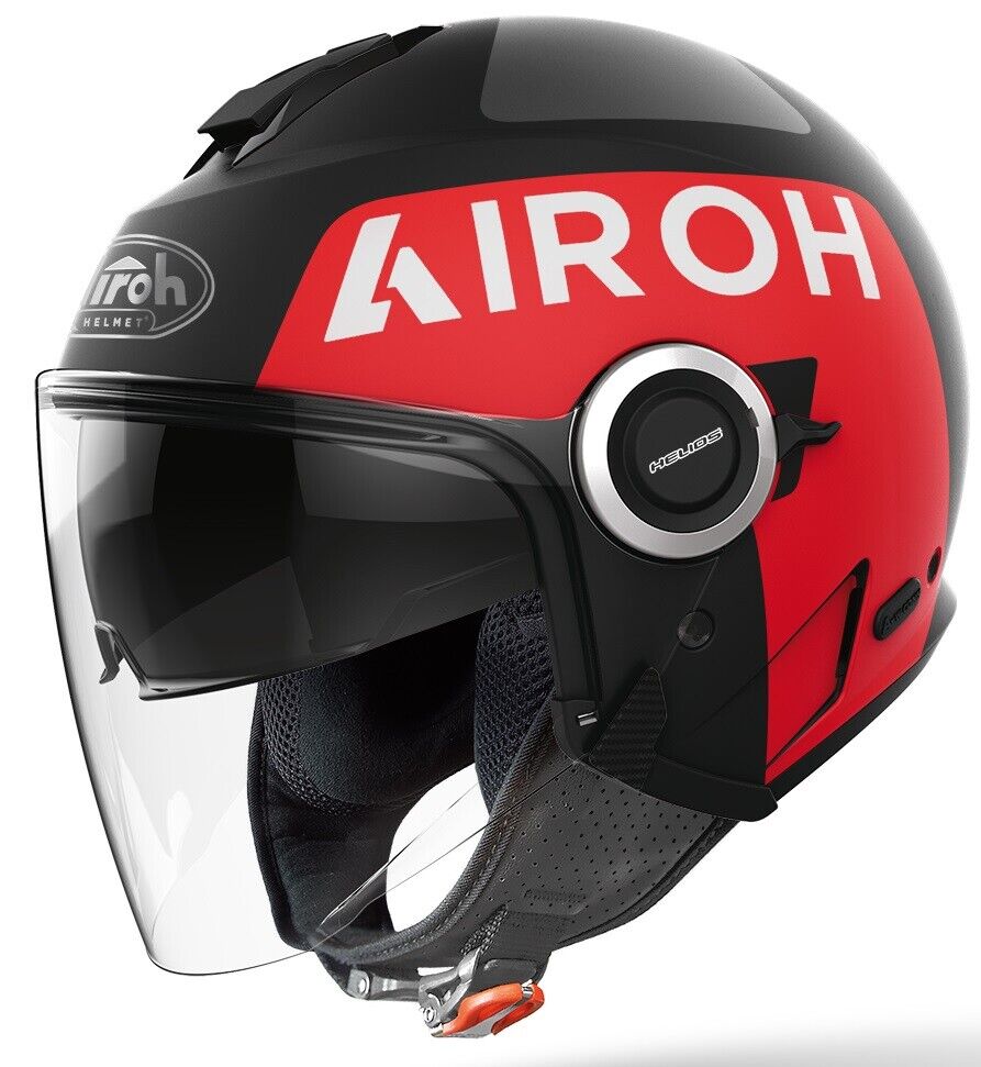 CASCO MOTO JET VISIERINO SOLARE AIROH HELIOS UP BLACK MATT NEO OPACO ROSSO TG MS