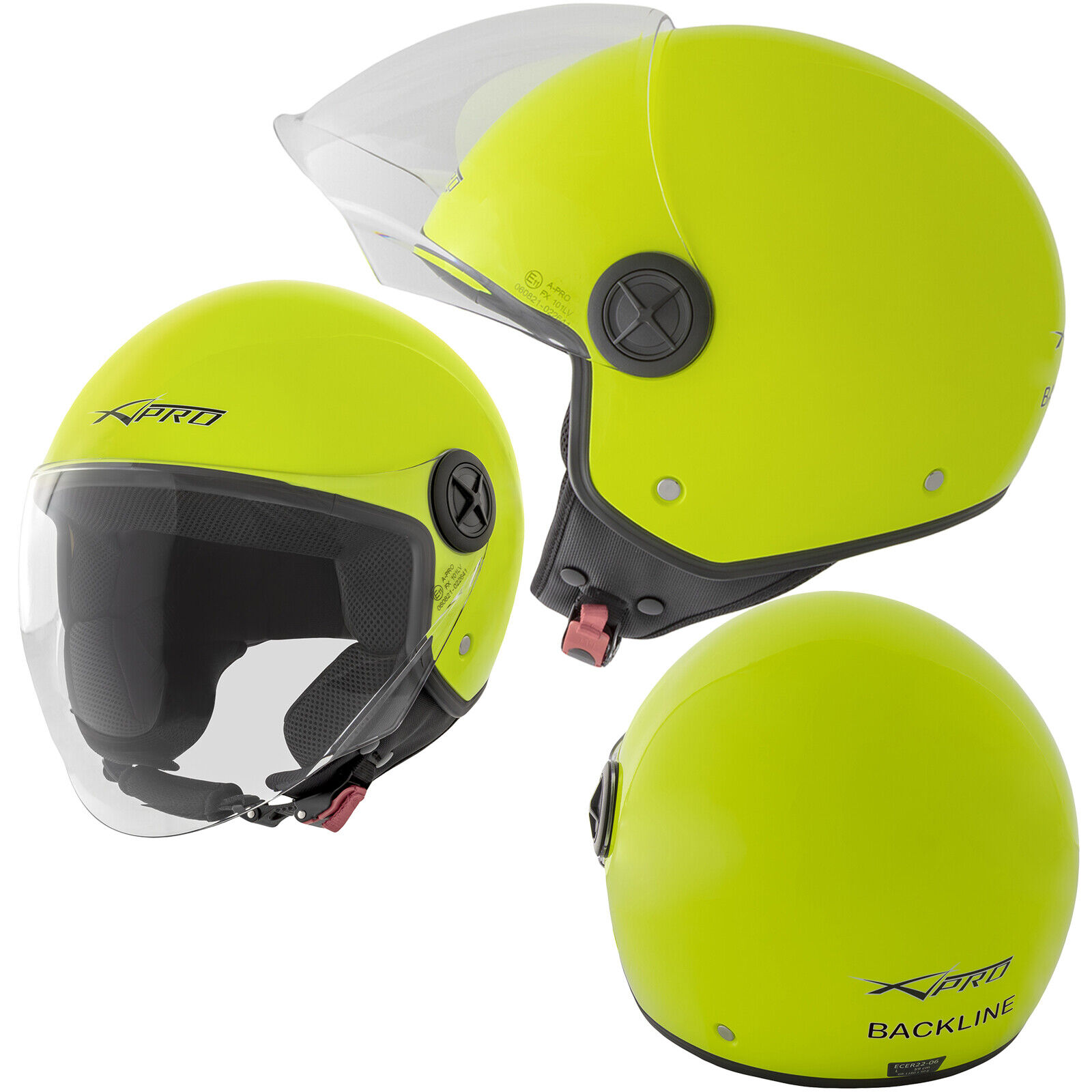 Open Face Helmet Lid Motorbike Jet Scooter Visor A-Pro Polished Fluo Yellow XL