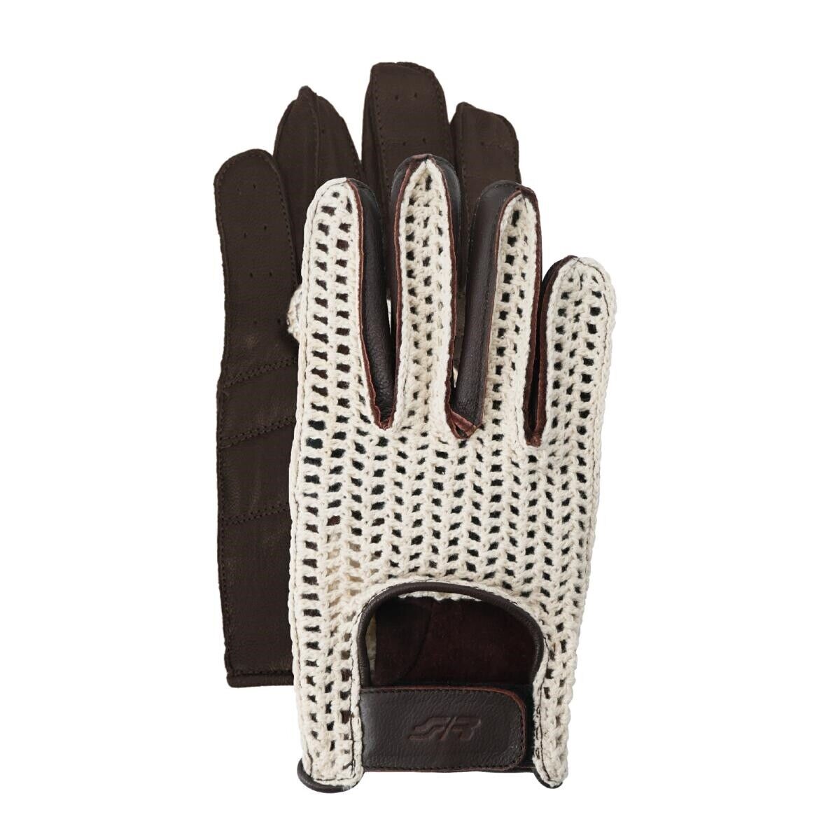 Guanti Vintage marroni con rete tg.L-Vera pelle morbida e confortevole ret