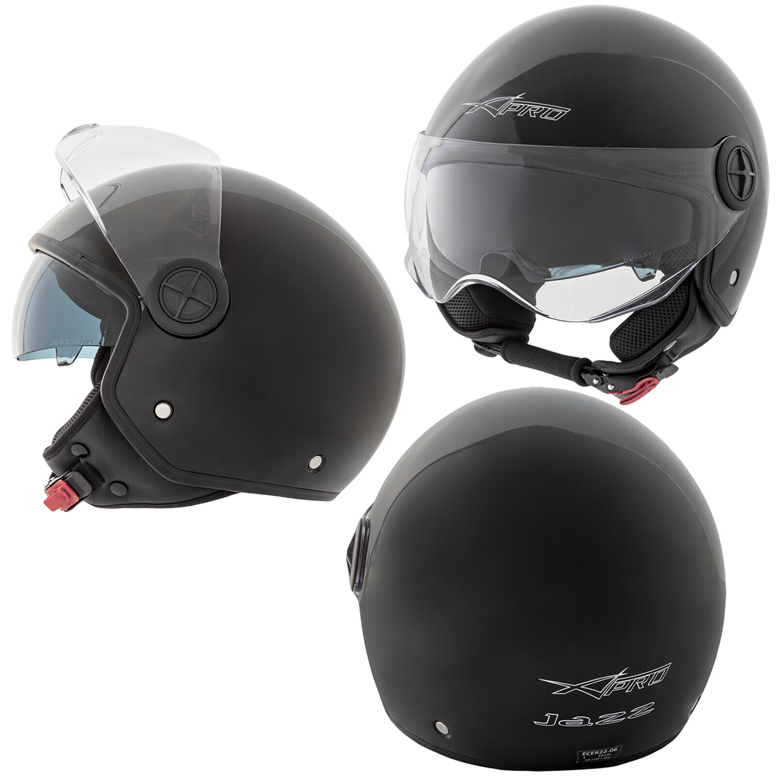 Jet Helmet Motorcycle Open Sun Visor Scooter Scratchproof ECE 22-06 Black XL