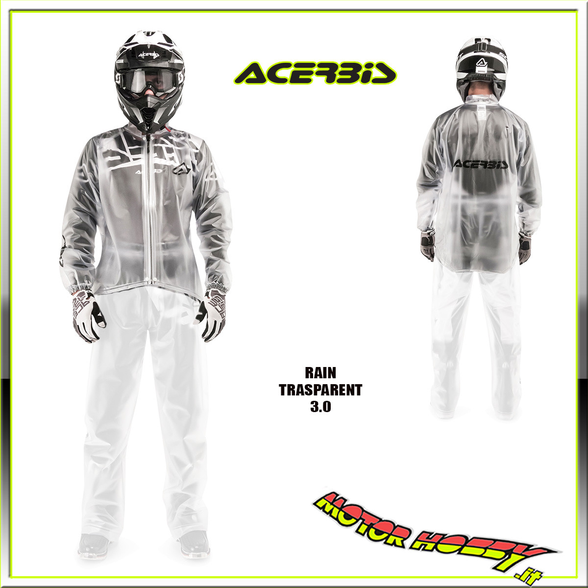 GIACCA ANTIPIOGGIA CROSS ENDURO ACERBIS JACKET RAIN TRASPARENT 3.0 TG. SM