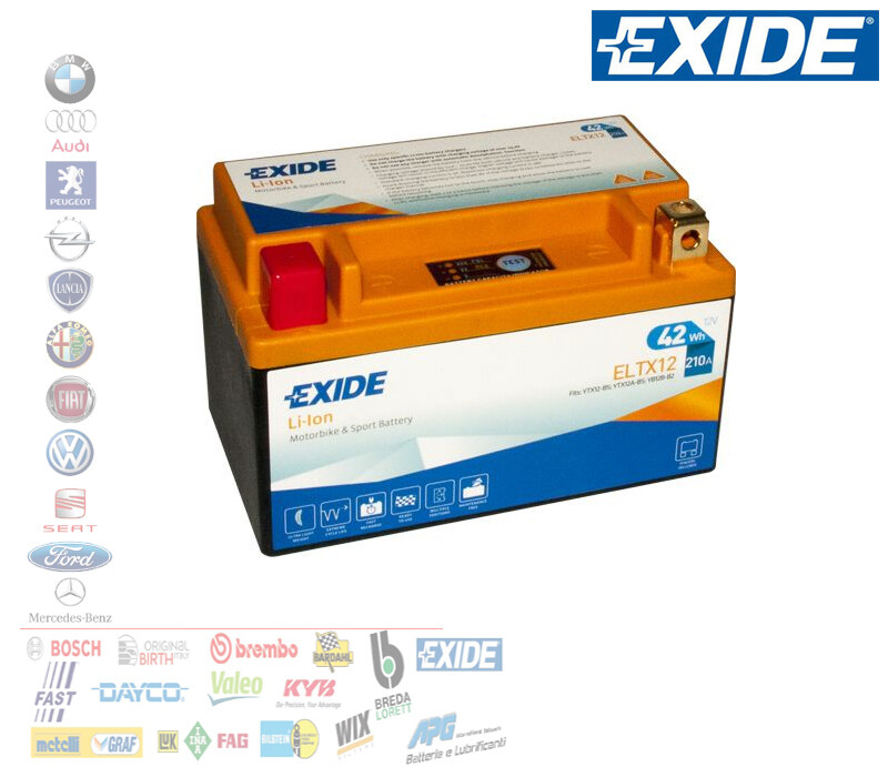 BATTERIA MOTO SCOOTER IONI LITIO 12V 42WH CCA-EN 210 A 150X87X93 EXIDE ELTX12