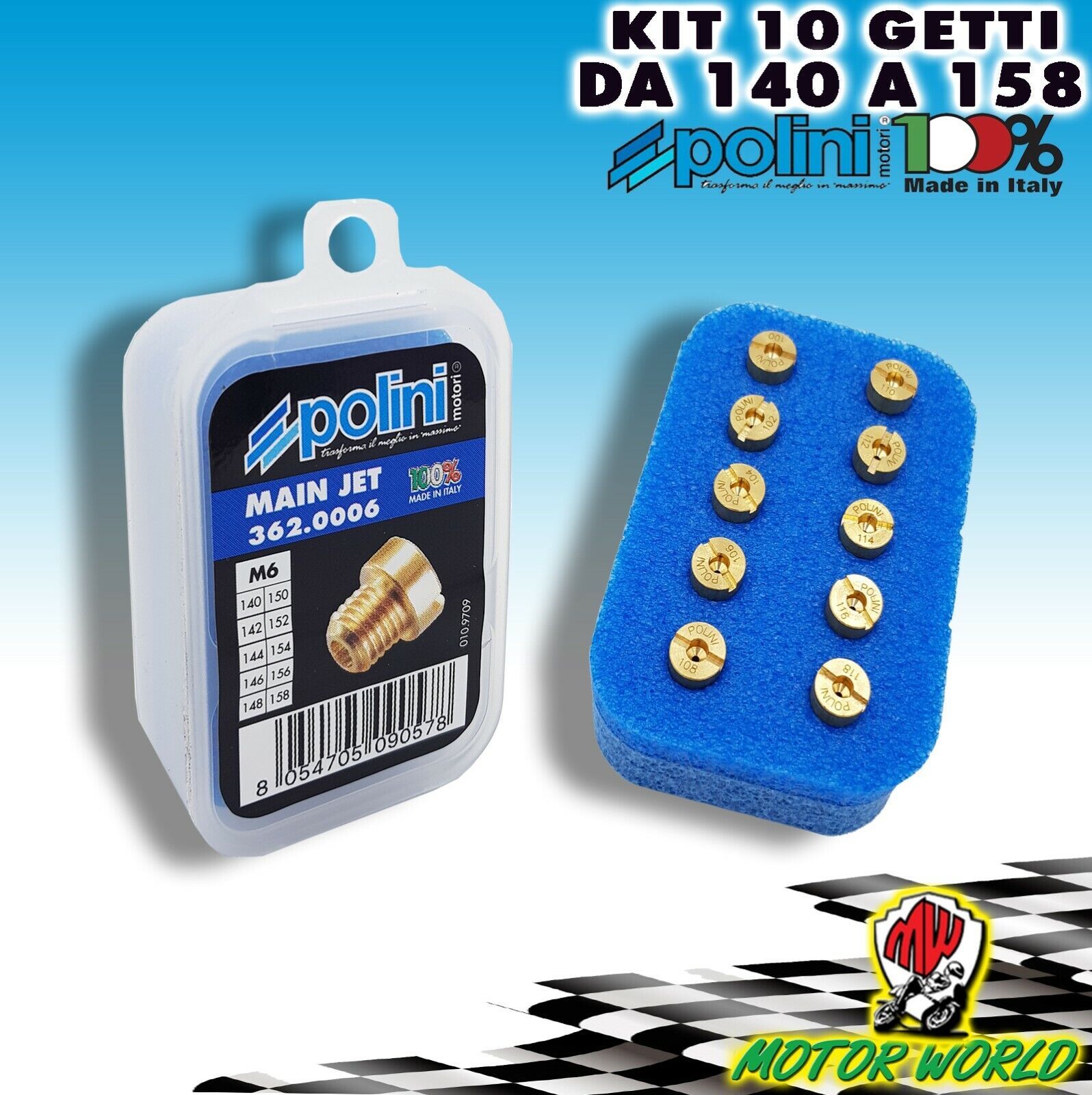 POLINI 362.0006 Set 10 Getti Massimo 6 mm Carburatore DELL'ORTO dal 140 al 158