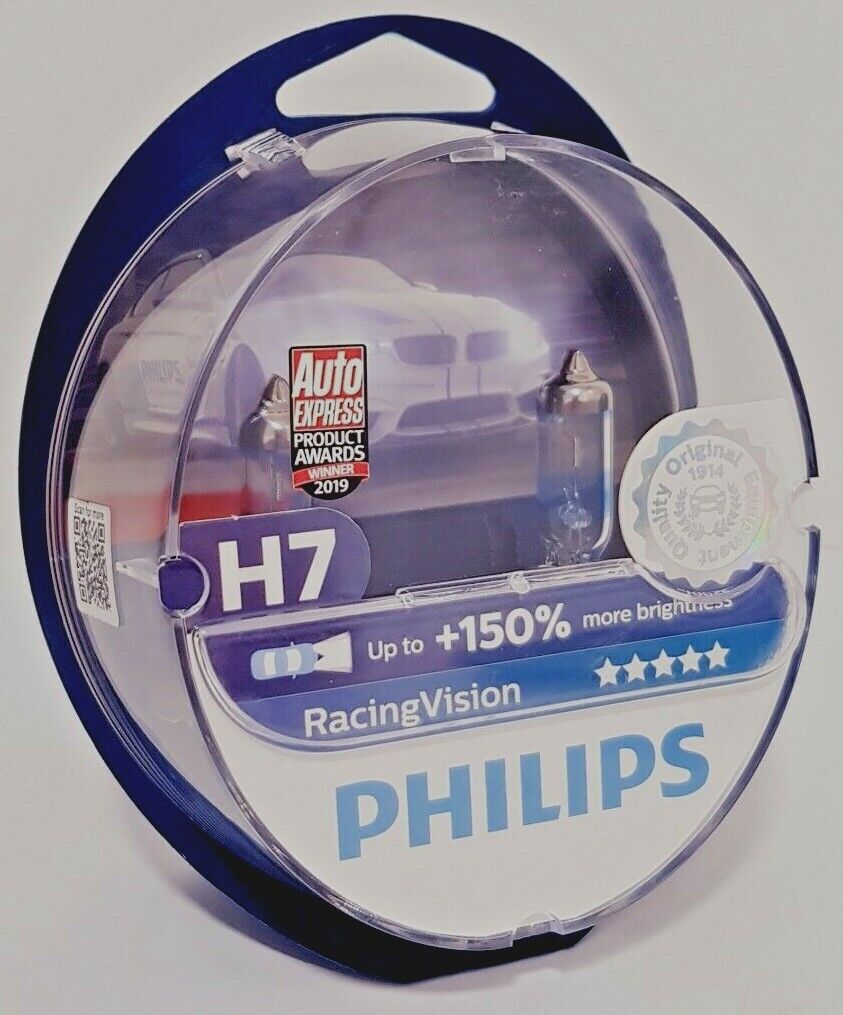 COPPIA LAMPADINA AUTO PHILIPS H7 LAMPADE ALOGENE RACING VISION LUMINOSITÀ NUOVA