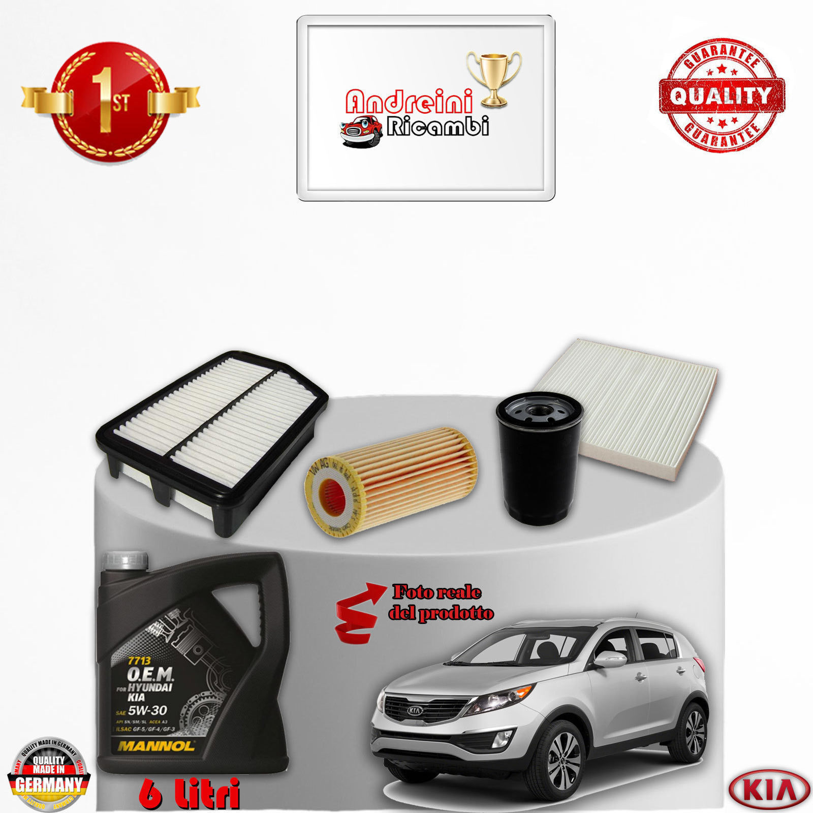 KIT TAGLIANDO FILTRI + OLIO xKIA SPORTAGE III 1.7 CRDI 85KW 115CV DAL 2012 ->