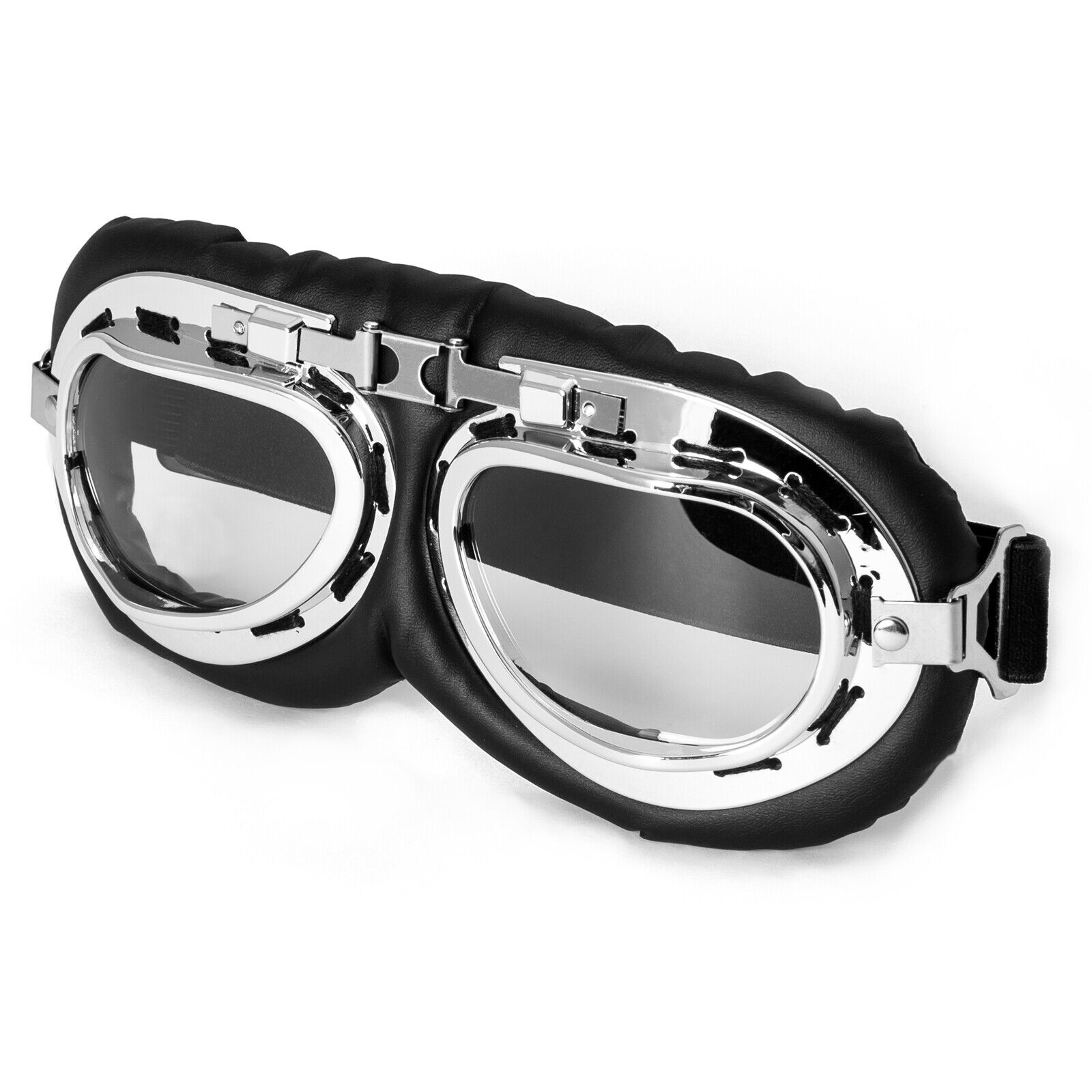 A-Pro Goggles Classic Aviator Motorbike Vintage Retro Motorcycle Leather Silver