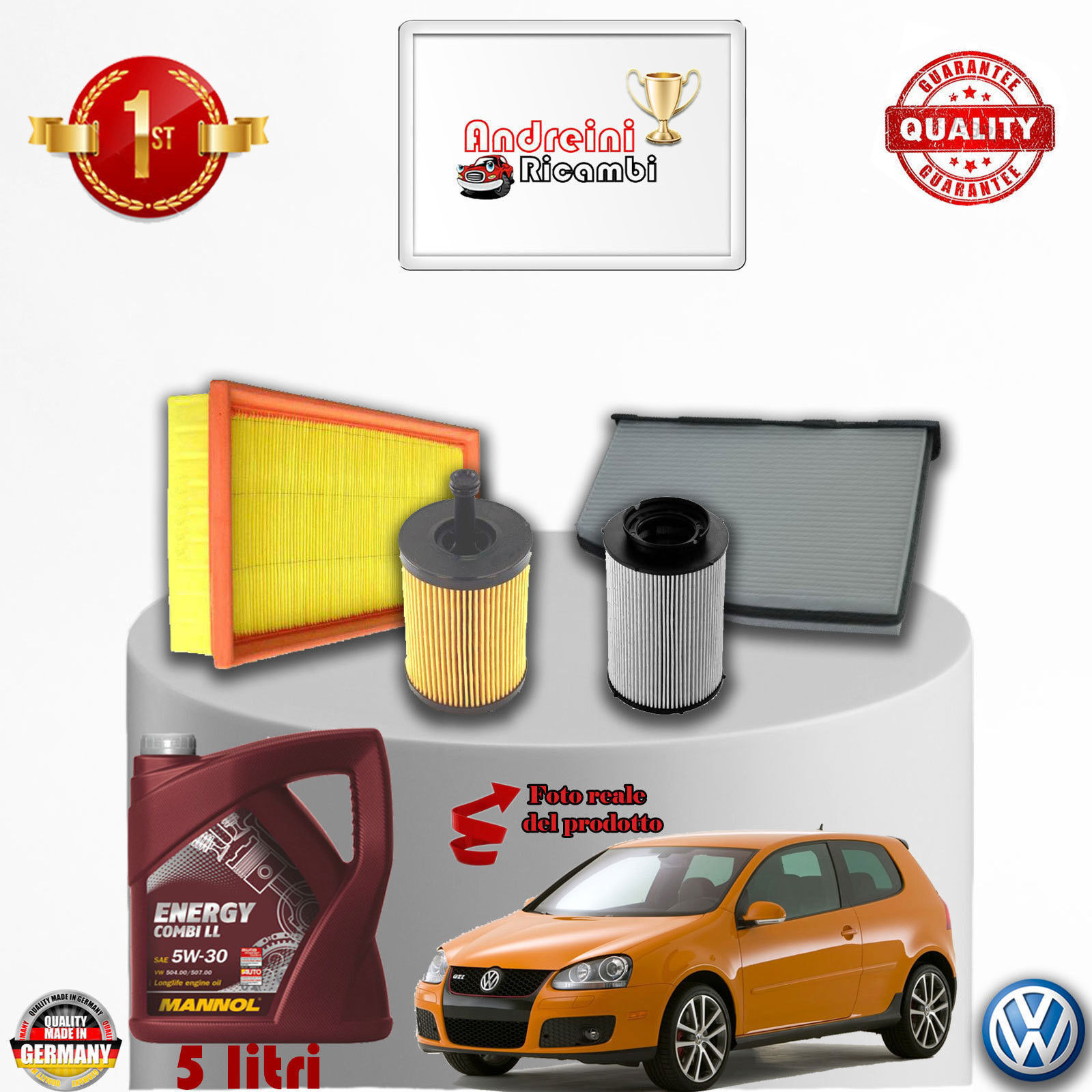 KIT TAGLIANDO FILTRI + OLIO VW GOLF V 1.9 TDI 77KW 105CV DAL 2007 -> 2009
