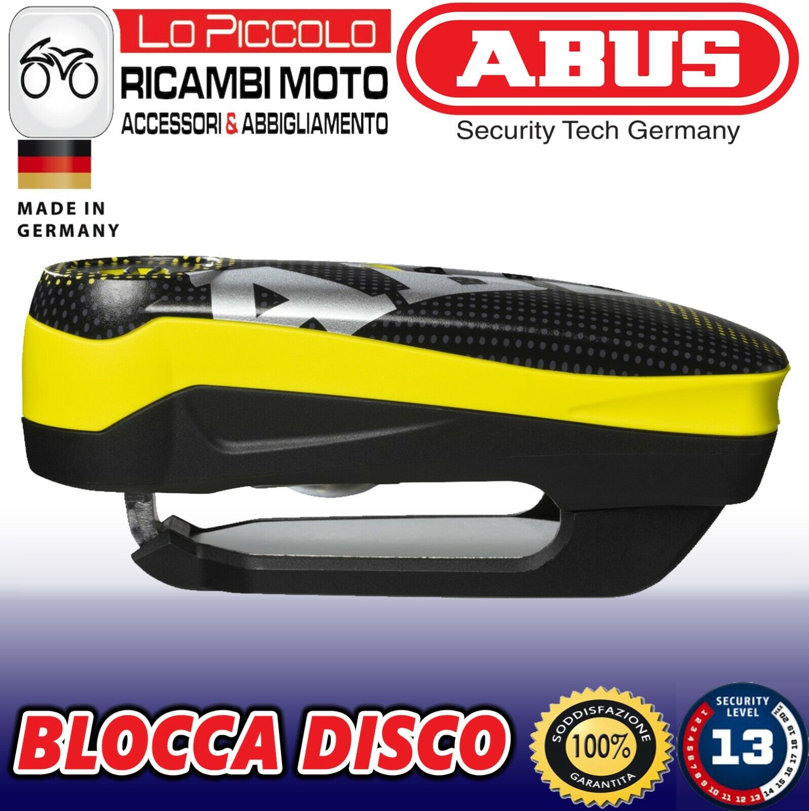 Bloccadisco con Allarme Abus Detecto 7000 RS1 Pixel YELLOW - 70 mm