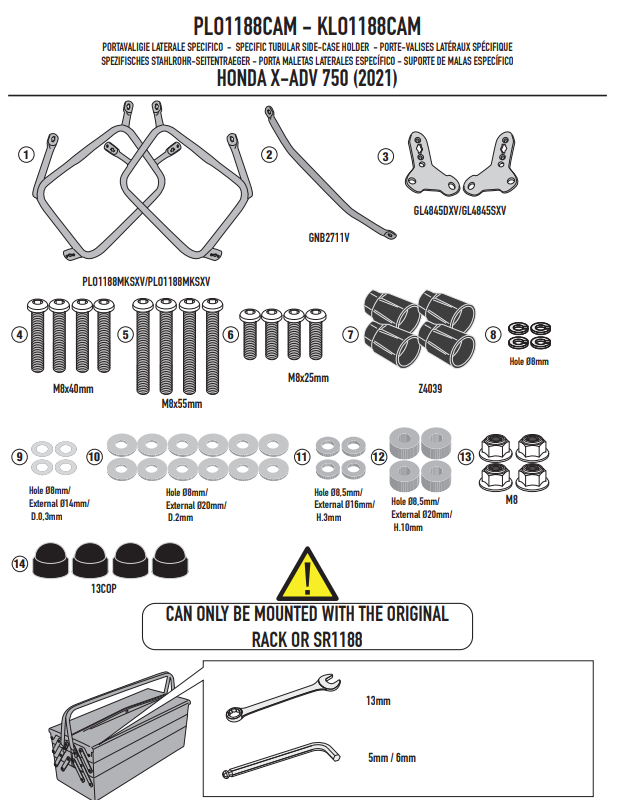 GIVI KIT Portavaligie laterale Monokey per Honda X-ADV 750 2021 2022 2023
