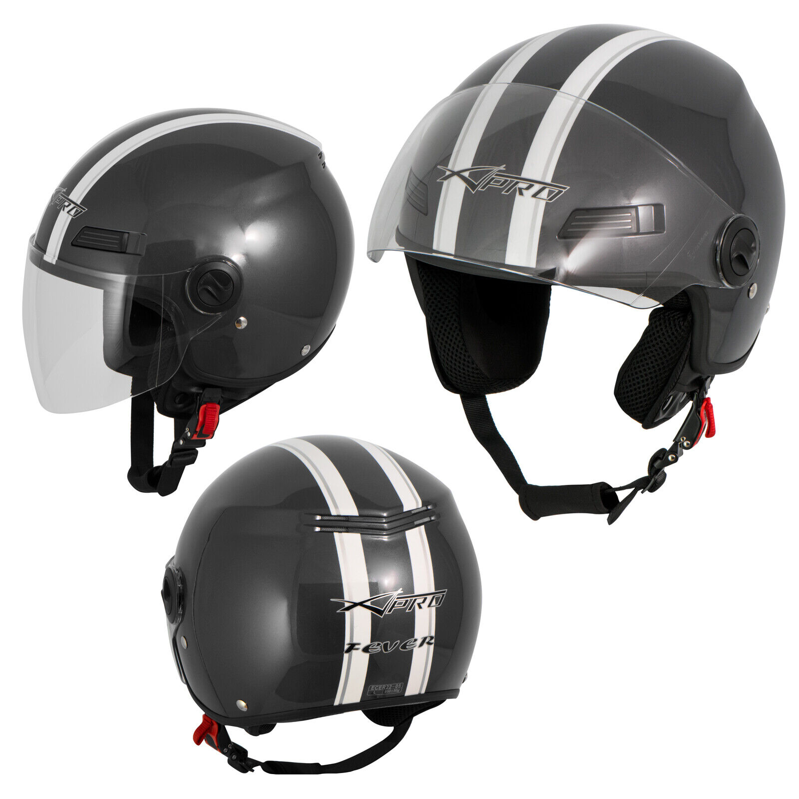 Open Face Jet Helmet Lid Motorbike Scooter Quad Visor Gray M