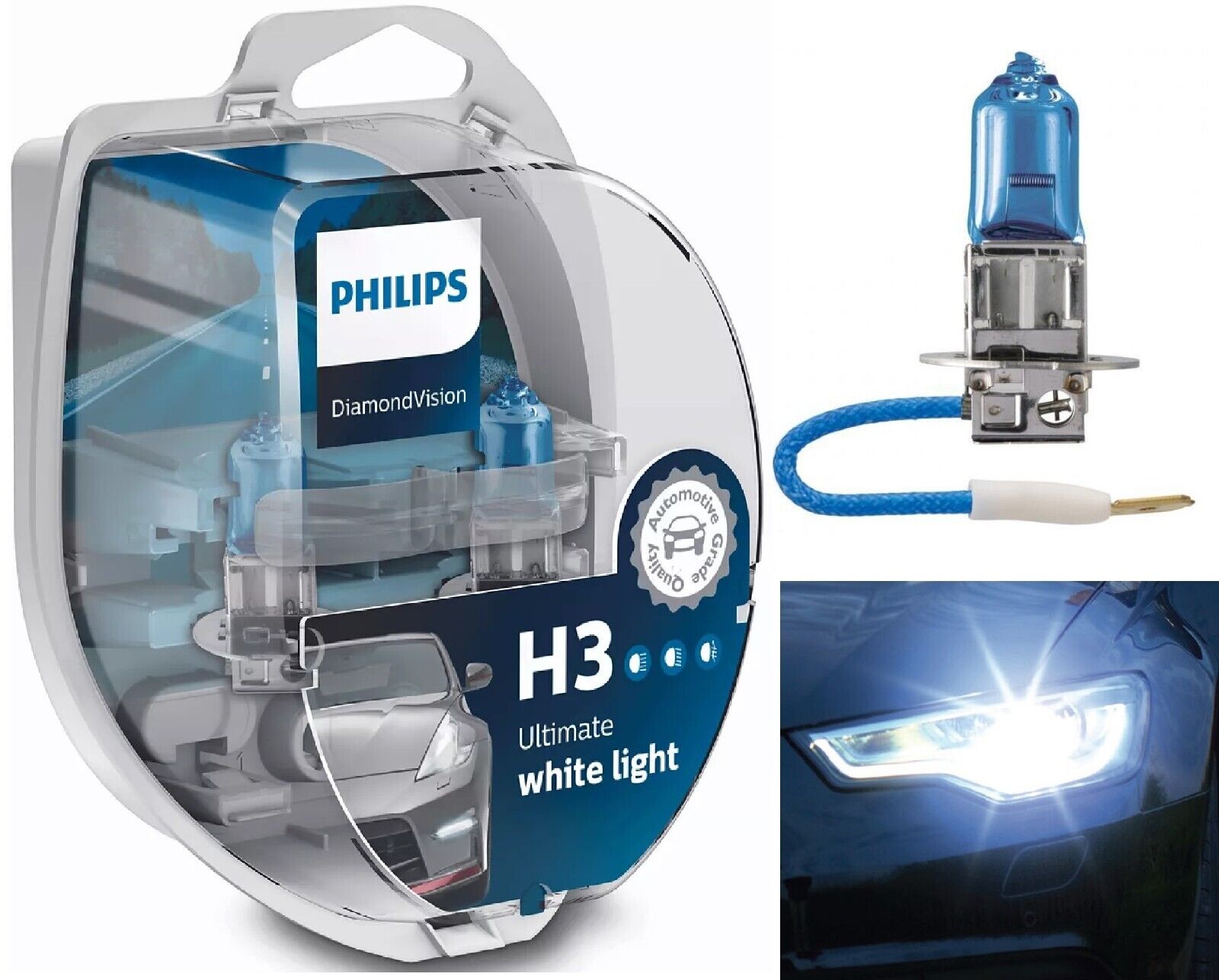 Philips Diamante Bianco 5000K H3 55W Due Lampadine Testa Luce Basso Fascio