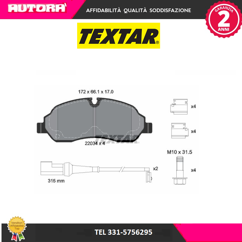 2203401 Kit pastiglie freno, Freno a disco anteriore (MARCA TEXTAR)..